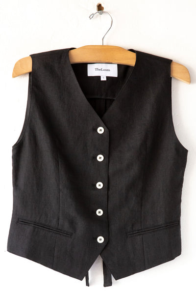 トップス ARGUE / BREEZE LINEN VEST / BLACK Linen V-Neck Vest BLACK – UNE PIECE
