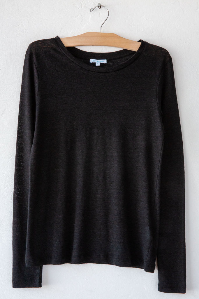 lost & found black linen slim long sleeve tee