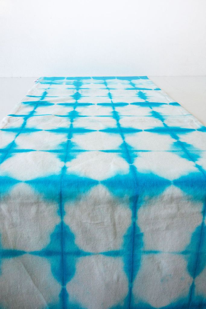 Blessed White/Blue Shibori Canvas Table Runner