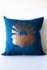 lucky fish sun day denim / linen pillow