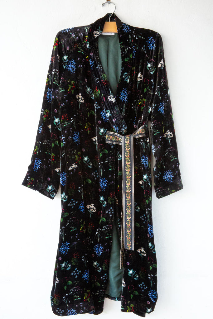 Floral Velvet Sash Coat