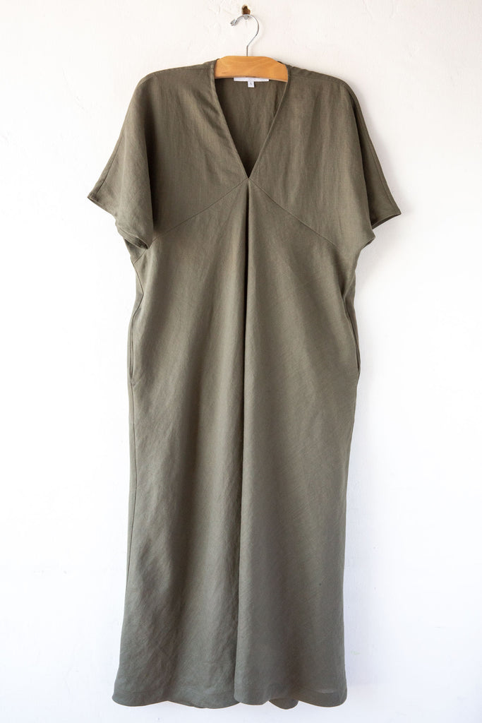 Linen V Drape Dress