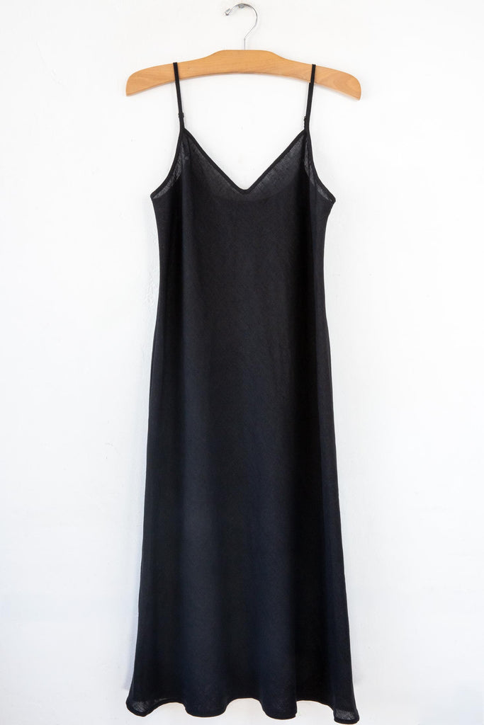 black linen slip dress LINEN SLIP DRESS