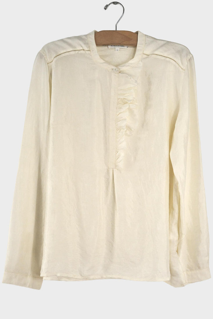 Nougat Silk Ruffle Top
