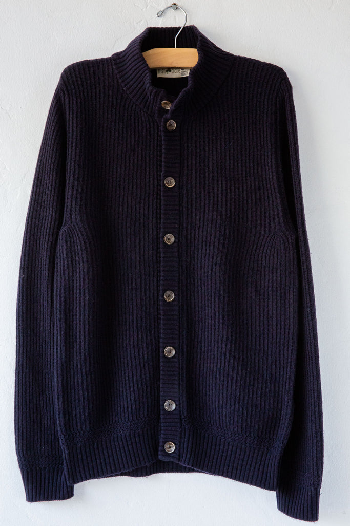 Button Wool Navy Cardigan