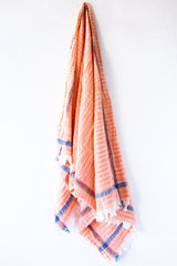 Auntie Oti Orange Salmon Slub Pinstripe Textile