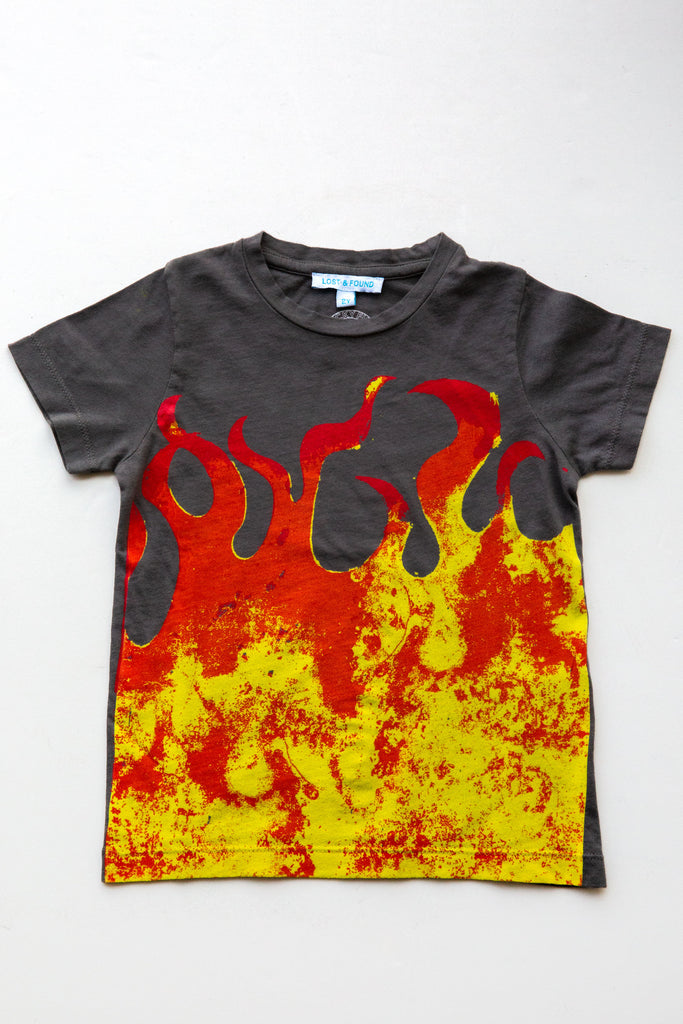 lucky fish on lost & found tee charcoal on fire