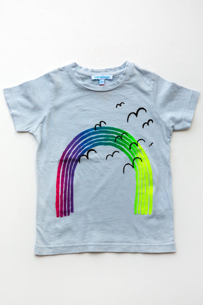 lucky fish on lost & found tee lt blue over the rainbow