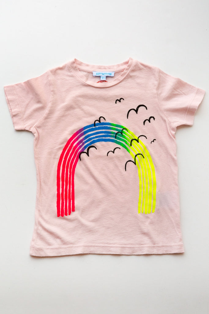 lucky fish on lost & found tee lt pink over the rainbow